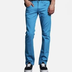 Men's Slim Fit Pants Durable Premium Jeans Turquoise Stretch Skinny Sz 34X32